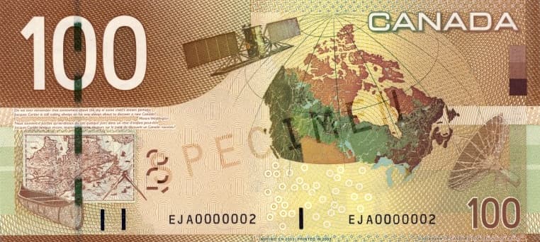 $100 — back (The Canadian Journey Series)
