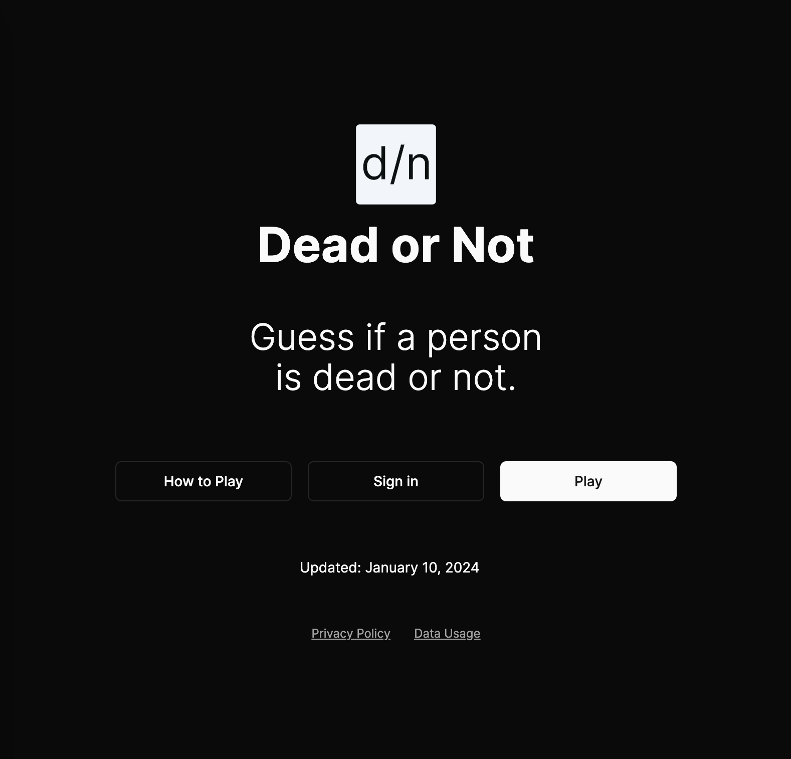 Dead or Not homepage