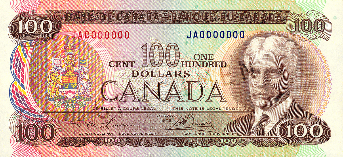 $100 — front (The Scenes of Canada Series)